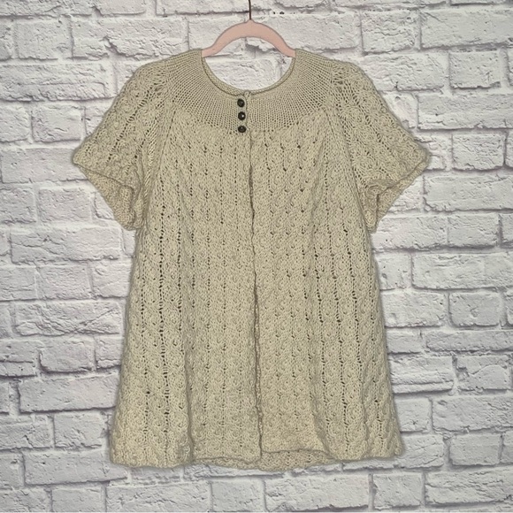 ALPS Wool Blend Cable Knit Short Sleeve Cardigan - Picture 5 of 15